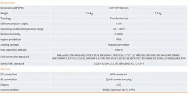 Solis 0.7kW mini S6 technical specs